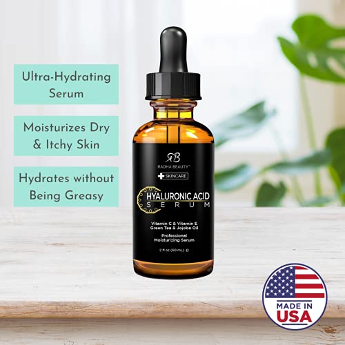 Radha Beauty Premium 2oz Rosehip Facial Serum with Aloe, Green Tea, and Witch Hazel - Natural Anti-Aging Skincare Solution