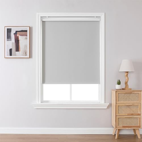 ChrisDowa Cordless Free-Stop 100% Blackout Blinds for Windows, Roller Windows Shades with Thermal Insulated, UV Protection Fabric for Living Room, Office and Home. Easy to Install.Beige,20