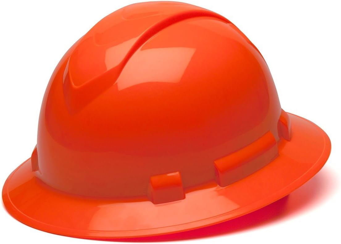 Pyramex Ridgeline Full Brim Hard Hat 4 Point Ratchet Hi Vis Orange