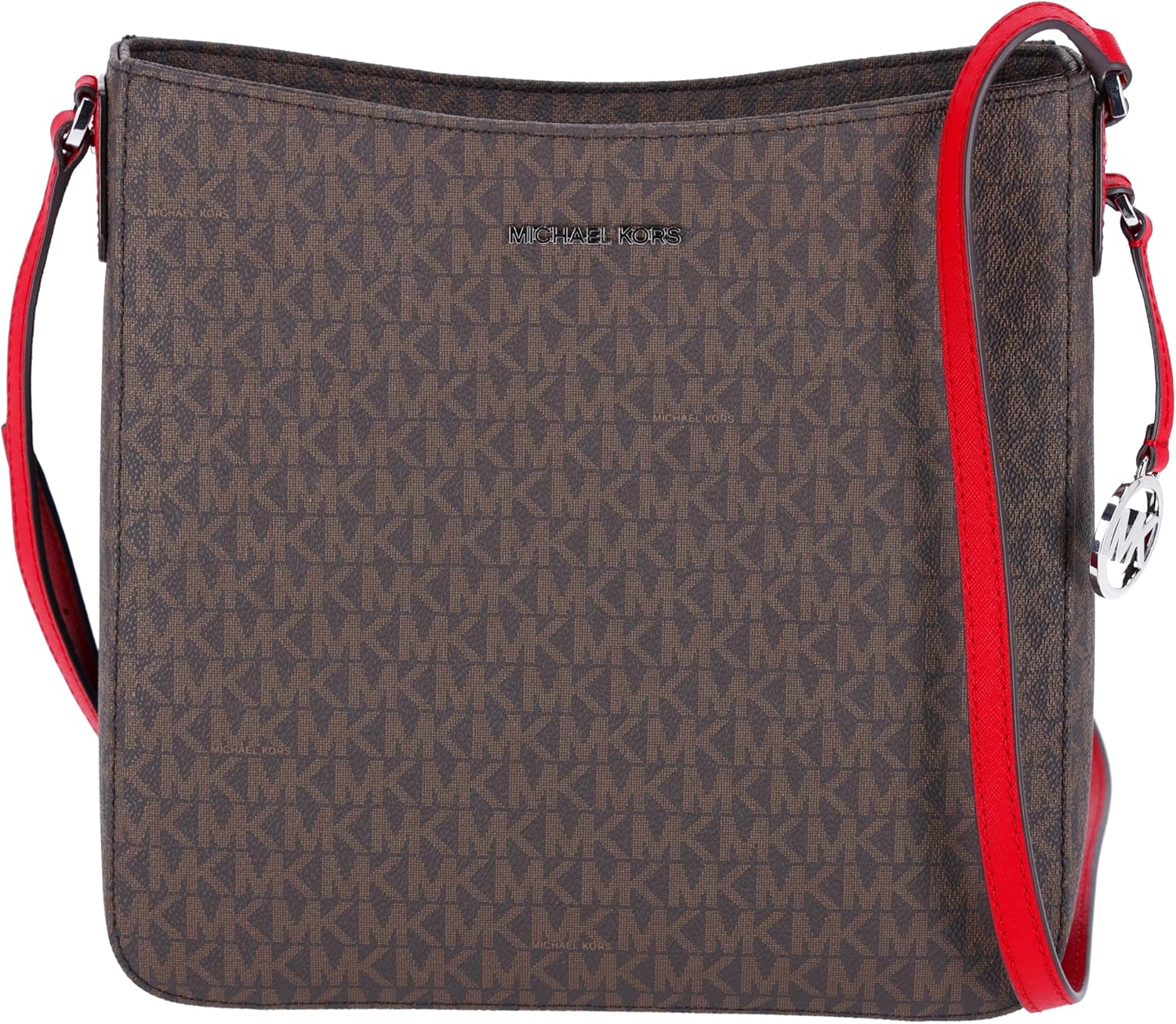 Michael Kors Jet Set Travel Large Messenger Bag Crossbody Brown MK Bright Red