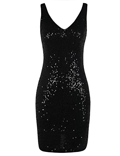 kayamiya Women's Sexy V Neck Sequin Homecoming Dress Glitter Stretchy Bodycon Sparkly Mini Party Dresses