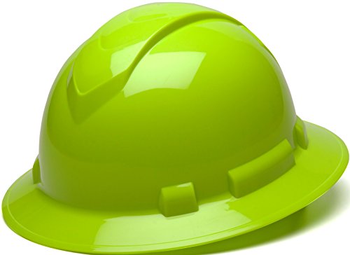 Pyramex Ridgeline Full Brim Hard Hats with 4-Point Ratchet Suspension (Red, Hi-Vis Lime)