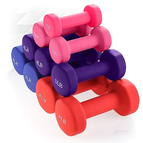 JBM Neoprene Dumbbell Pairs, 2-8lbs Hand Weight Set of 2 Non Slip Hexagonal Shape Dumbbell with Easy to Read Number, Fitness Dumbbell Set