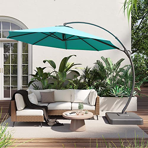 LAUSAINT HOME Outdoor Patio Umbrellas, 12FT Outdoor Umbrella with Base Included, Upgraded Curvy Aluminum Offset Cantilever Umbrella with 360° Rotation Design for Garden, Pool, Backyard, Market, Deck (Beige)