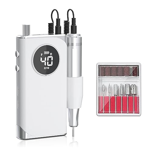 Portable Electric Nail Drill 40000RPM Nail Drill Machine High Torque Nail Sander Rechargeable Nail Equipment Professional Nail Art Salon Manicure Machine for Manicure Pedicure Polishing Shape Tools