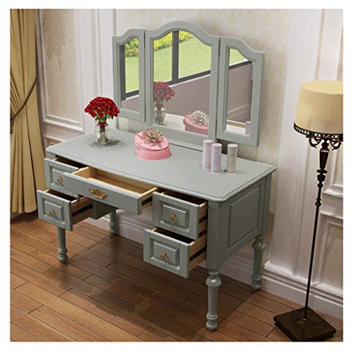 Vanity Table Set Home Vintage Style Dressing Table Padded Stool Oval Mirror Drawers 2/3pc Set 47.2x21.6x29.5inch (White Table+stool) (White Table)