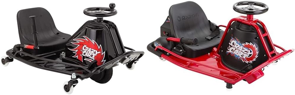 Razor Crazy Cart DLX - 24V Electric Drfting Go Kart - Enhanced Drift Bar, Brodie Knob Steering & Crazy Cart - 24V Electric Drifting Go Kart - Variable Speed, Up to 12 mph, Drift Bar