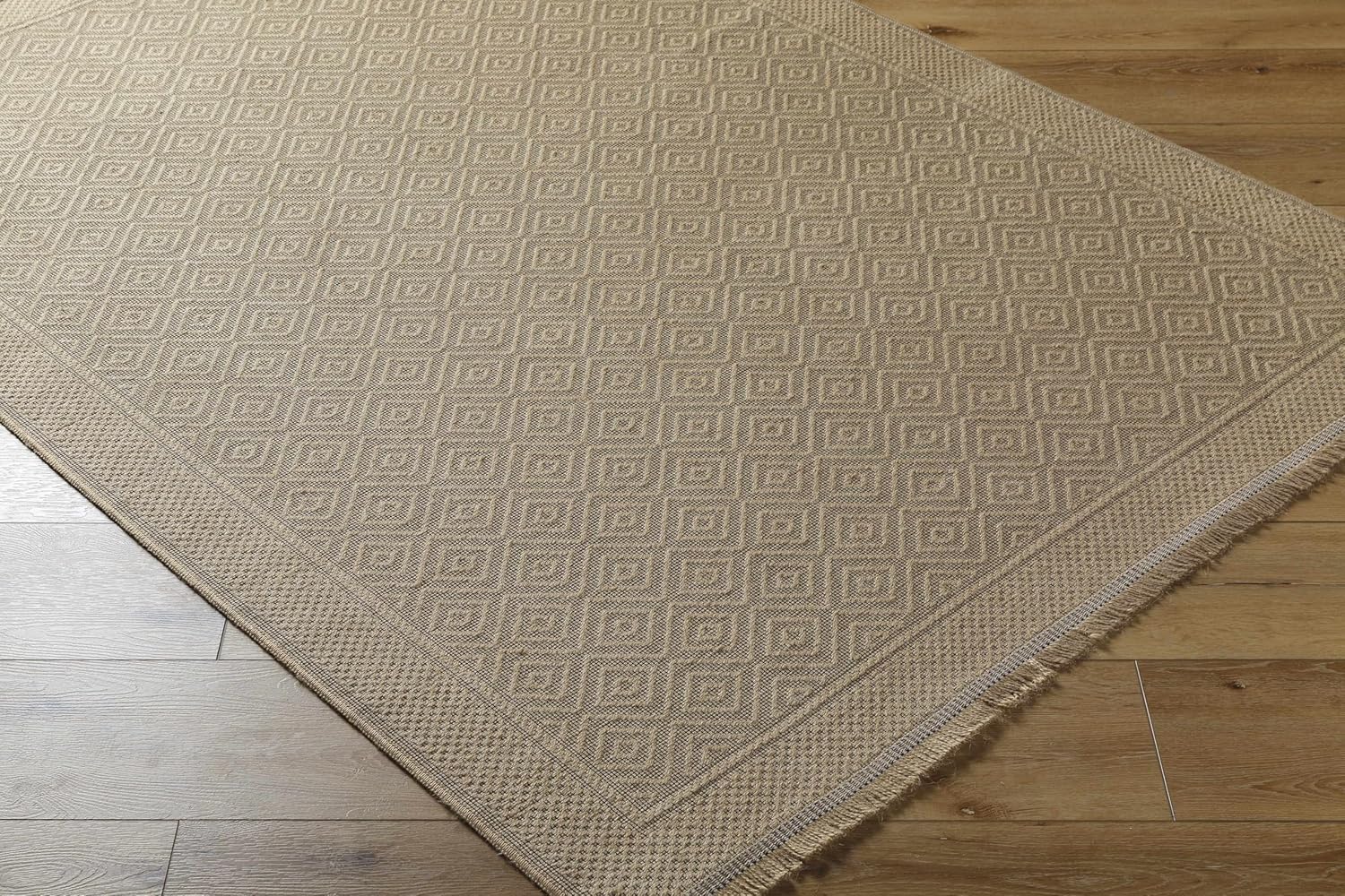 Hauteloom Veata Jute Living Room, Bedroom Machine Washable Area Rug - Traditional, Transitional - Tan, Beige - 27