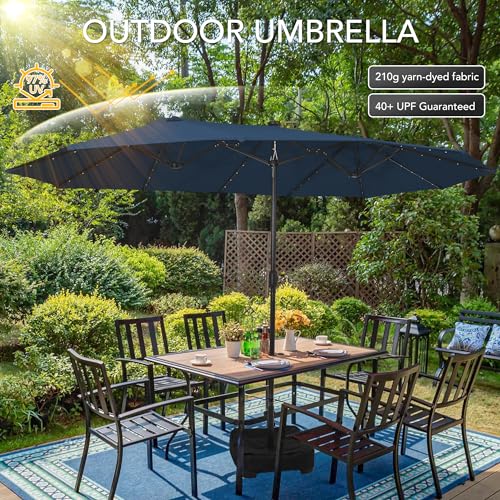 Sundale Outdoor 40LED 15ft Large Patio Umbrellas with Base Included and Umbrella Cover, Outdoor Double-Sided Umbrella with Solar Lights