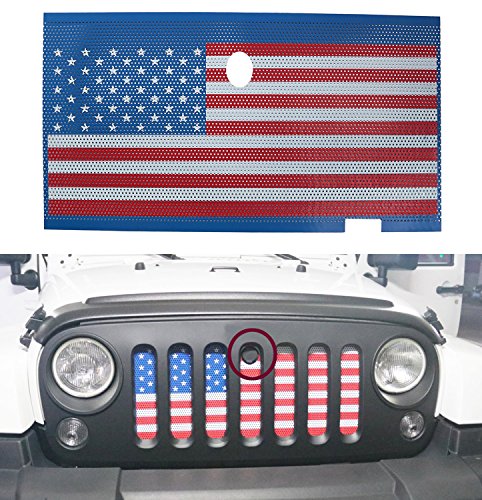 American Flag Steel Front Grille Mesh Insert Compatible with Jeep Accessories Wrangler JL 2018-2022/ Jeep Gladiator JT Black*White