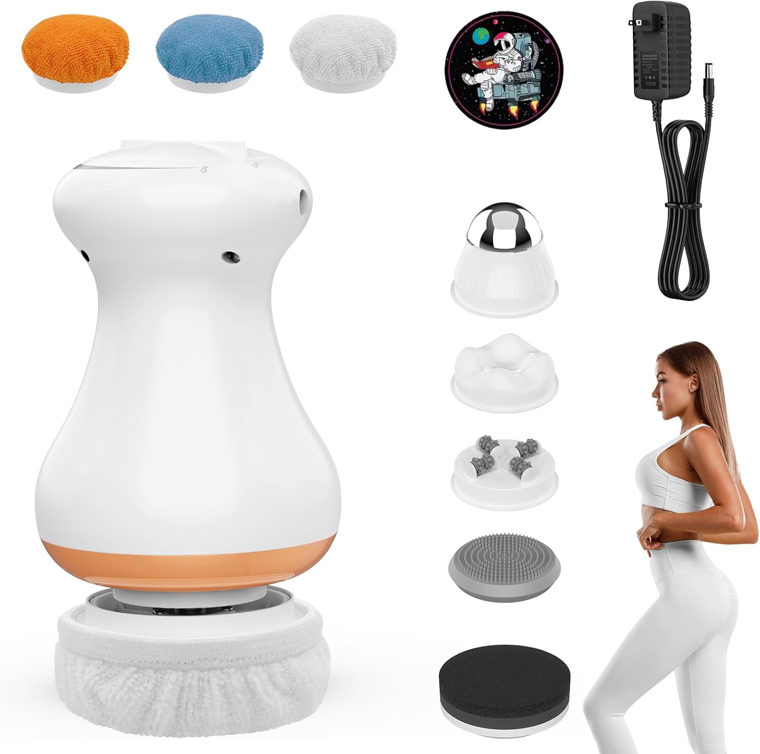 Cellulite Massager V6.3 with 5 Massage Heads and 3 Skin Friendly Washable Pads, Hand-held Beauty Sculpt Massager for Belly—Sand Dune