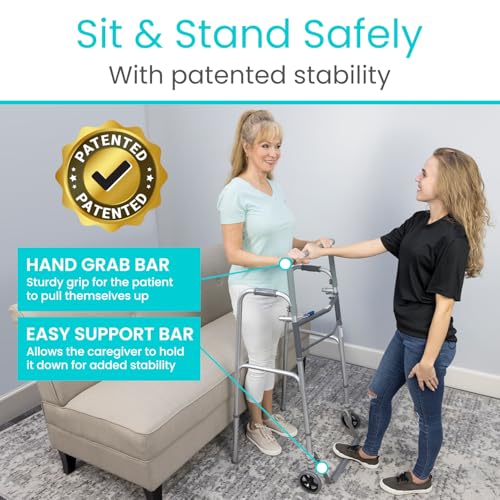 Vive Sit to Stand Walker - Rolling Stand Assist Walker for Seniors & Adults - Lightweight, Folding, Front 5