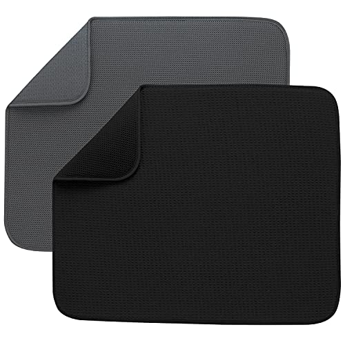 S&T INC. Dish Drying Mat, Highly Absorbent Microfiber Kitchen Counter Mat Value Pack, Dish Drying Pad for Dishes, Utensils, Pots and Pans, Large 16