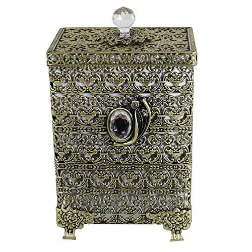 SEHAMANO Antique Rectangular Wastebasket, Vintage Decorative Small Trash Can, Classic Garbage Container Bin for Vanity, Bedroom, Kitchen, Powder Rooms, Home Office Rubbish Bin (Silver (Shiny Silver))