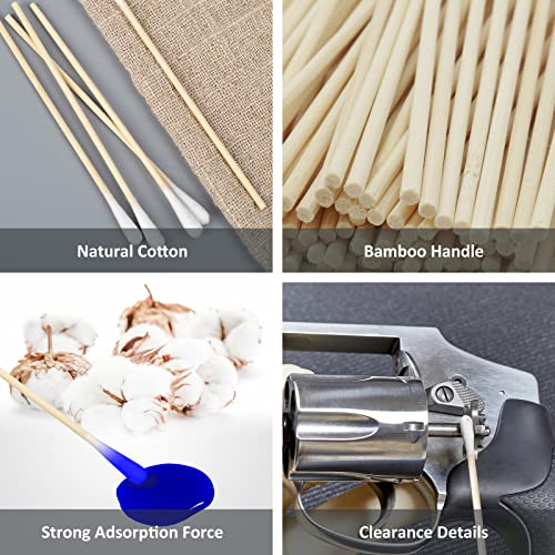 Gun Cleaning Supplies Case, Gun Cleaning Patches and Gun Cleaning Swabs 2 Specifications, 6” Bamboo Cleaning Swabs, 2” Lint Free Gun Cleaning Cloth, Include 3 Double-Ended Cleaning Brush