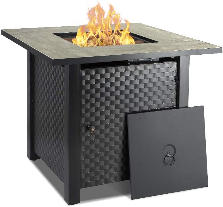 Camplux Propane Fire Pit Table, 30 Inch Outdoor Gas Fire Pit with Lid, Lava Rocks, Ceramic Tabletop, 50,000 BTU Adjustable Flame, Auto Ignition, Square Fire Table