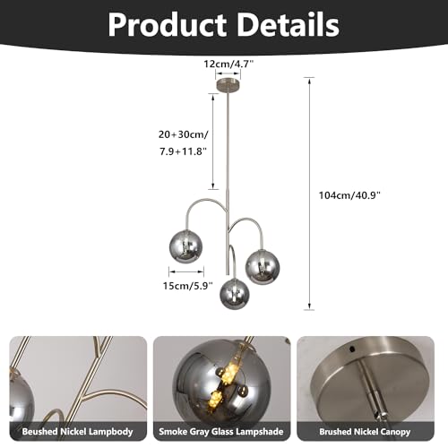 Mid Century Modern 3-Light Milk Glass Globe Chandelier Brass Gold Pendant Light Fixture Industrial Iron Ceiling Light Fixture for Kitchen Island Bedroom