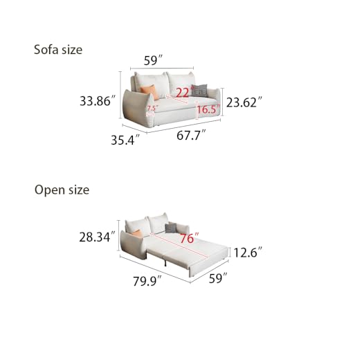 Sleeper Sofa Bed - 3 in 1 Sofa Bed Futon Sofa Convertible Queen Size Pull Out Sleeper Couch Bed with Storage Chaise for Living Room, Twin Sofa Bed With 2 Pillows, 61.8