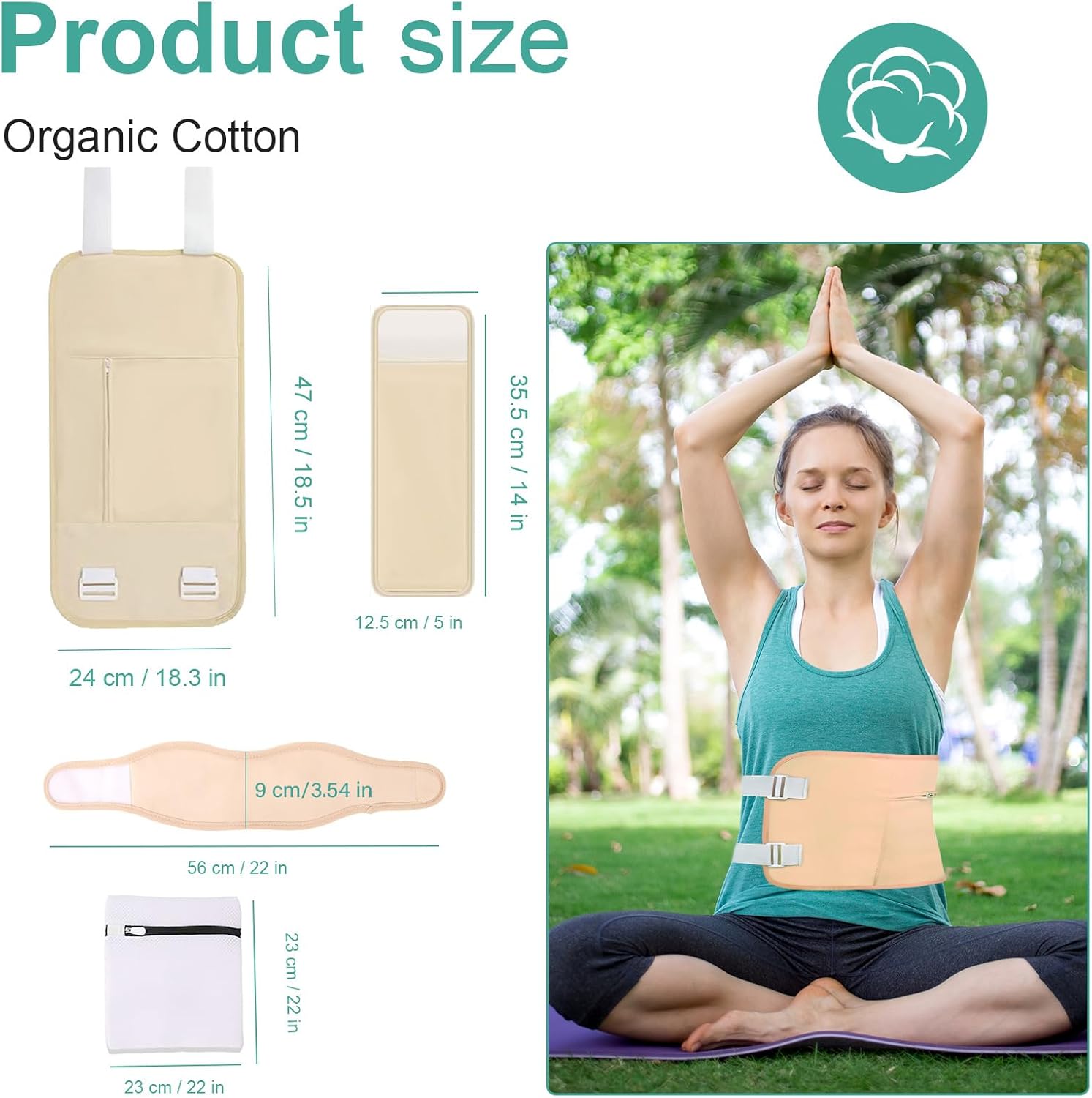 Castor Oil Pack Wrap for Liver Detox, Reusable Castor Oil Packs Wrap Organic Cotton for Waist and Neck and Breasts with Adjustable Elastic Strap, Anti Oil Leak (Castor Oil Not Included) (5PCS-Set-B)