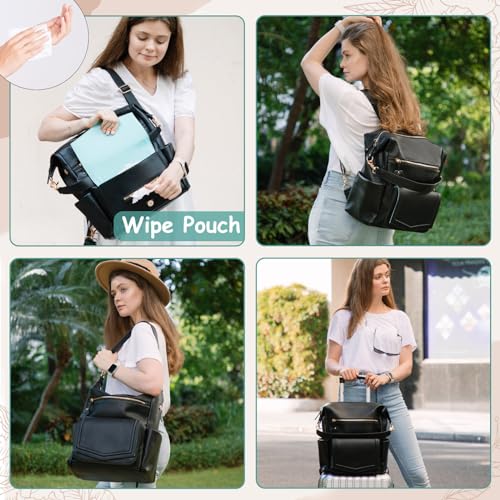 MOMINSIDE Diaper Bag Backpack with 14 Pockets, Leather Baby Bag, Convertible Hobo Backpack, Large Diaper Bag Tote, 6 Bottle Pockets, Wipes Pouch, Insulated Pockets (Brown)