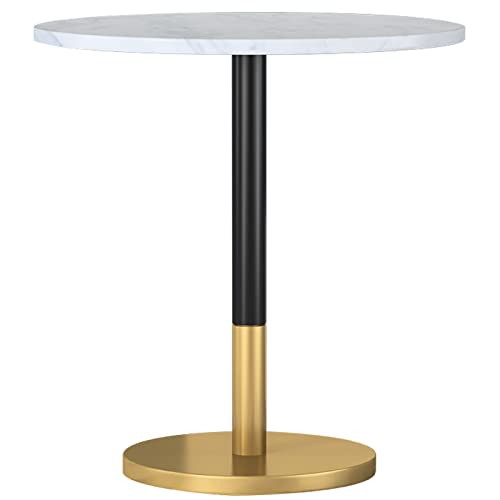 Round Medieval Modern Bar Table or Dining Table, New White Slate Top and Brushed Metal Base, Black/Gold 60cm/23.6in × 75cm/29.5in