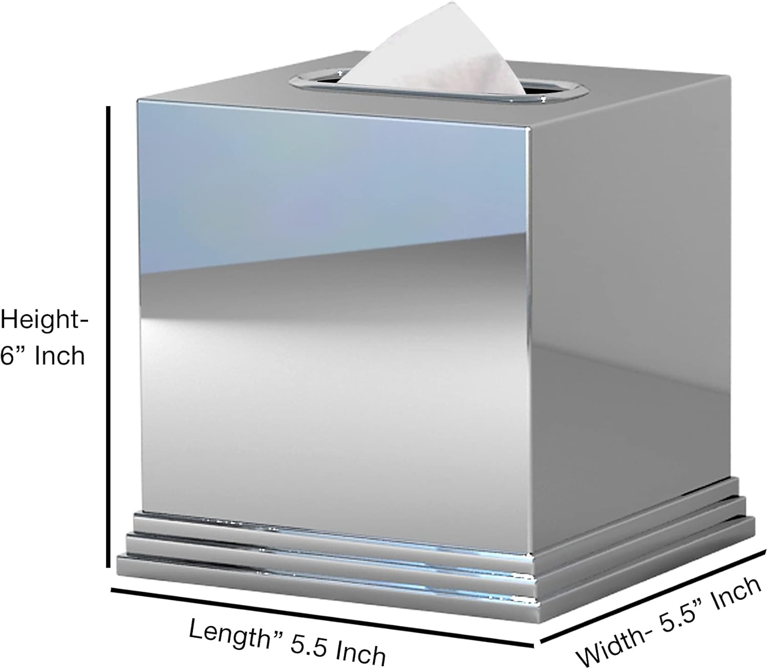 nu steel Timeless Decorative 304 Stainless Steel Square Facial Tissue Box Cover Holder for Bathroom Vanity Countertops, Bedroom Dressers, Night Stands, Desks and Tables - Chrome
