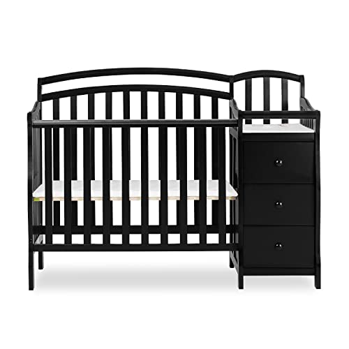 Casco 3-In-1 Mini Crib And Changing Table In Espresso, Convertible Crib, Made Of Pinewood, Three Position Adjustable Mattress Height Settings