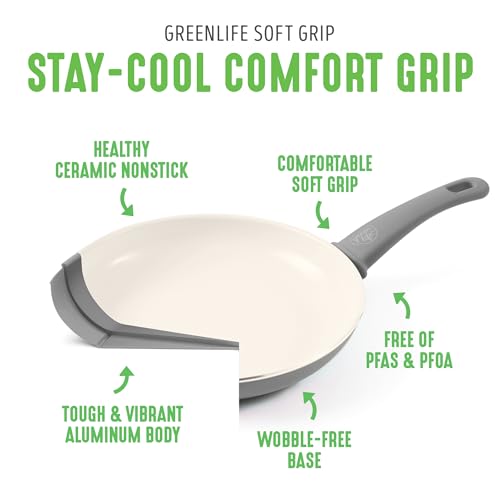 GreenLife Soft Grip 8” Frypan and Spatula Healthy Ceramic Nonstick Breakfast Cookware Set, PFAS-Free, Easy to Clean, Dishwasher Safe, Oven Safe, Stay-Cool Handles, Pink