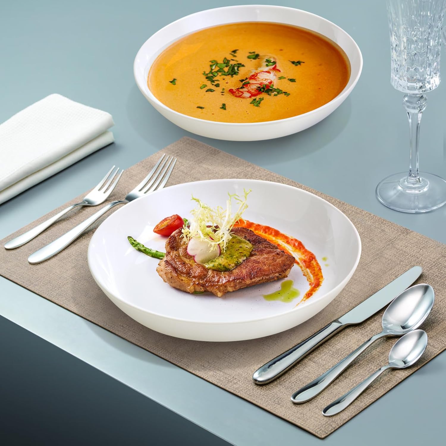 Melamine salad Bowls Set - 46 oz/10 inch 100% Melamine Soup/Salad Bowls | set of 6, White， BPA Free,snack