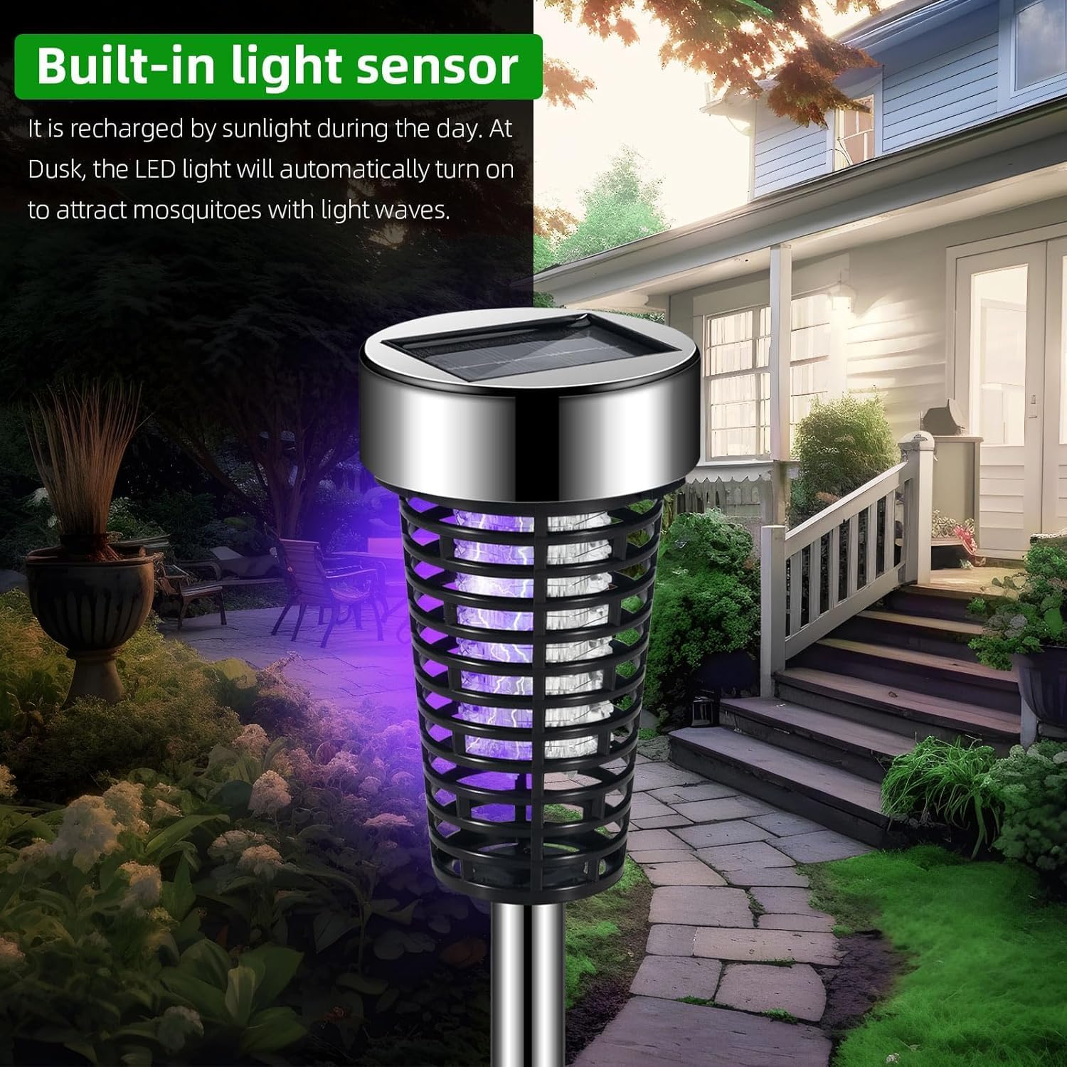 4 Pcs Solar Bug Zapper Outdoor Mosquito Zapper Mosquito Killer Lamp for Patio Yard Garden Pathway Insect Mosquito Repellent Purple and White Light