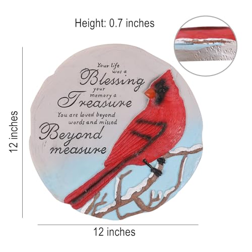 Heart Shaped Memorial Garden Stones, 10 inches Sympathy Garden Stone for Loved One, in Memory of Loved one Gifts, Resin Garden Stepping Stones Outdoor, Memorial Gifts (Heart Cardinal)