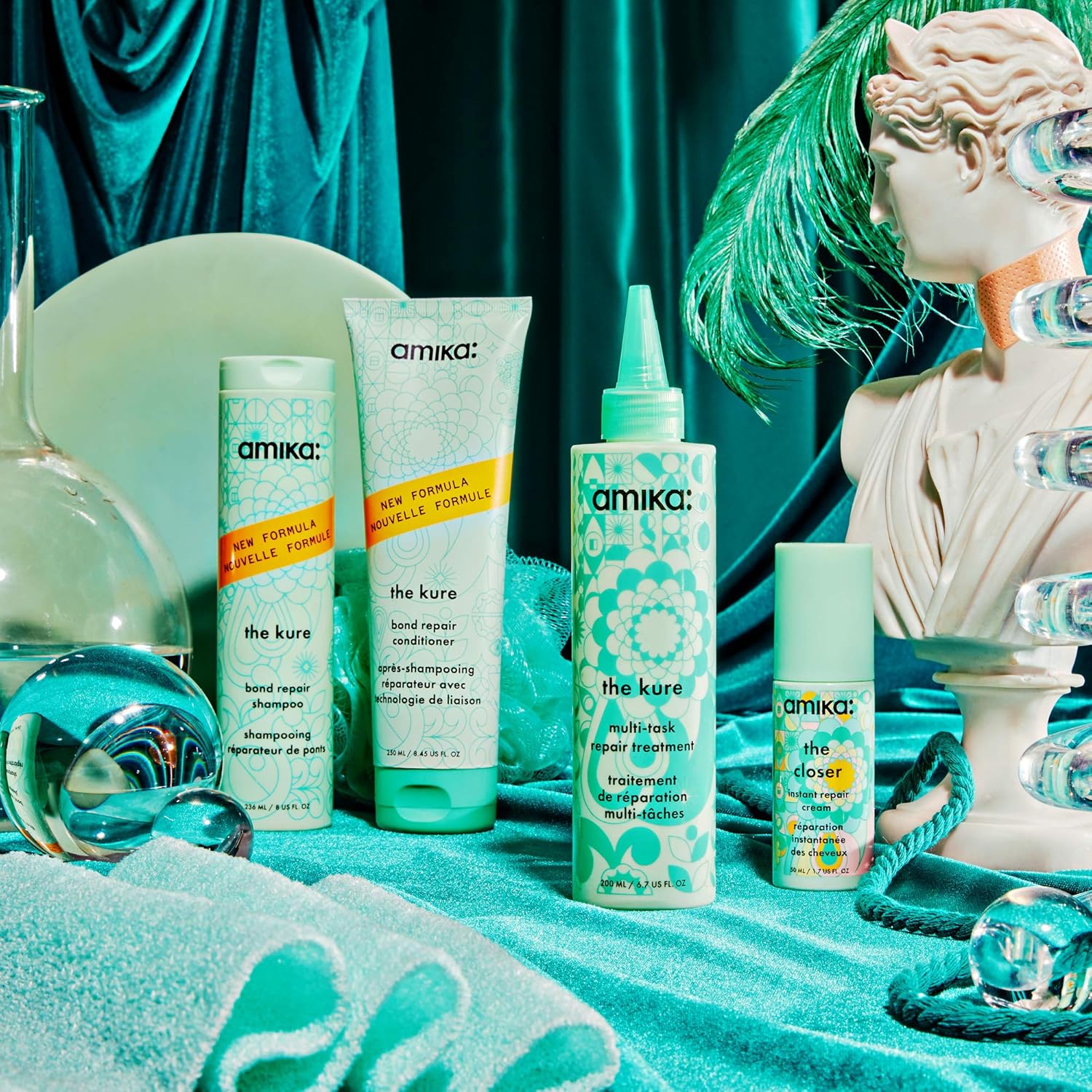 Amika 6.7Fl oz multi-task repair treatment + 250ml intense bond repair mask