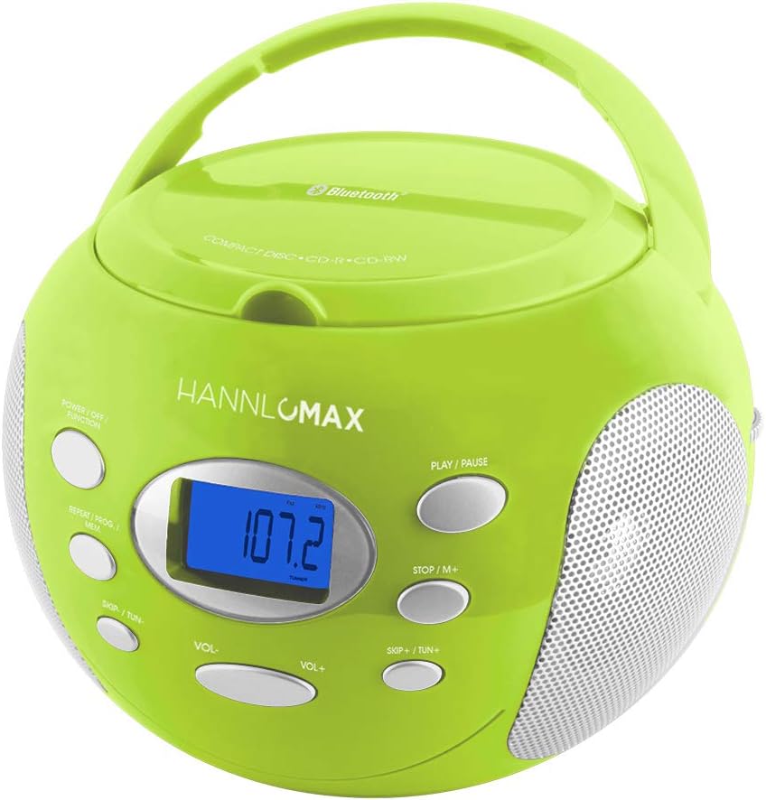 HANNLOMAX HX-305CD Portable CD Boombox, PLL FM Radio, Bluetooth, LCD Dislay with Backlight, Aux-in, AC/DC Dual Power Source (Green)