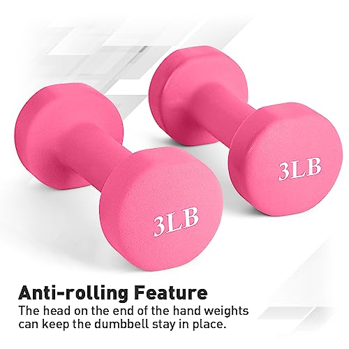 JBM Neoprene Dumbbell Pairs, 2-8lbs Hand Weight Set of 2 Non Slip Hexagonal Shape Dumbbell with Easy to Read Number, Fitness Dumbbell Set