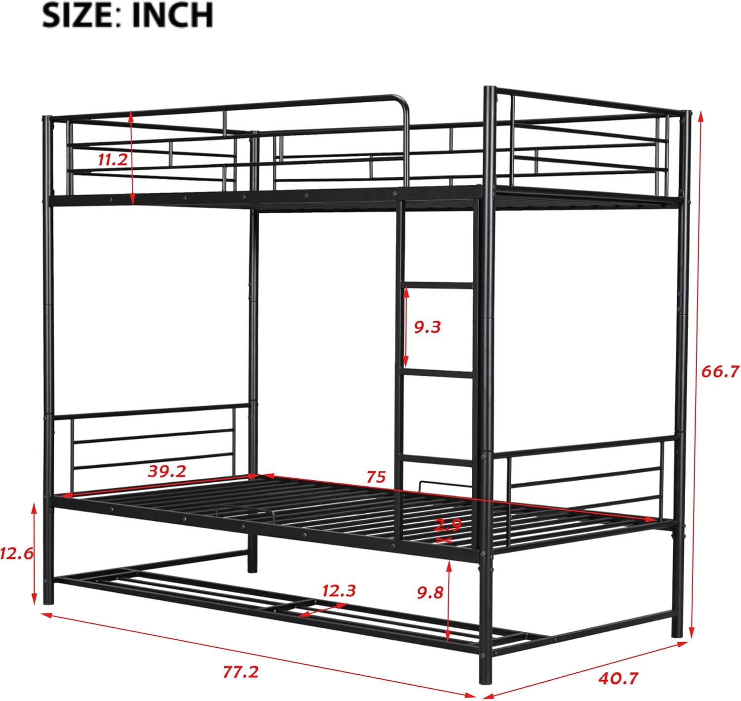 Bellemave Twin Over Twin Bunk Bed, Metal Bunk Bed with Storage Shelf, Twin bunk beds for Adults, Kids, Teens（Black）