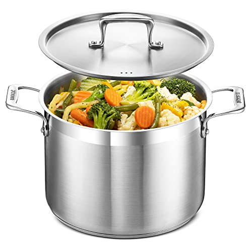 Stockpot – 24 Quart – Brushed Stainless Steel – Heavy Duty Induction Pot with Lid and Riveted Handles – For Soup, Seafood, Stock, Canning and for Catering for Large Groups and Events by BAKKEN