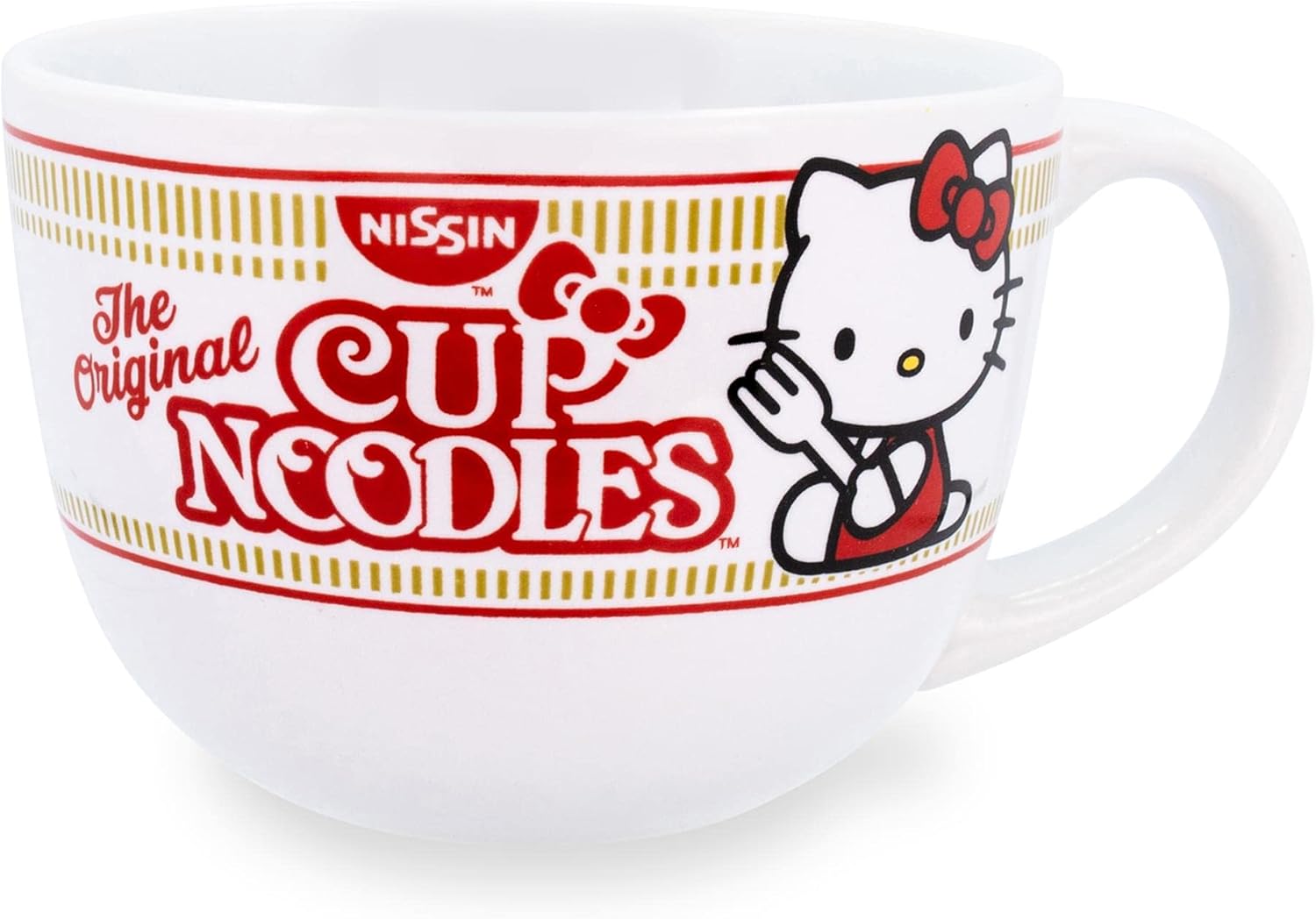 Toynk Sanrio Hello Kitty x Nissin Cup Noodles 24-Ounce Ceramic Soup Mug | Bowl For Ice Cream, Cereal, Oatmeal | Large Coffee Cup For Espresso, Caffeine, Beverage | Cute Home & Kitchen Essentials