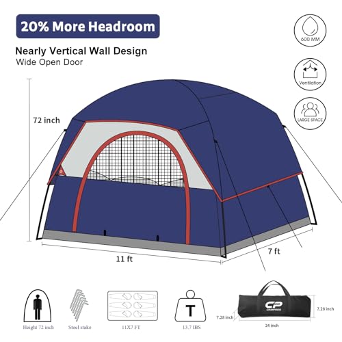CAMPROS CP Tent 3/4/6/8 Person Camping Tents, Waterproof Windproof Family Dome Tent with Rainfly, Large Mesh Windows, Wider Door, Easy Setup, Portable with Carry Bag