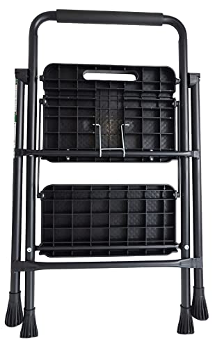 Folding Step Stool with Wide Anti-Slip Pedal, ​330​lbs Sturdy Steel Ladder, 2-Step, Black