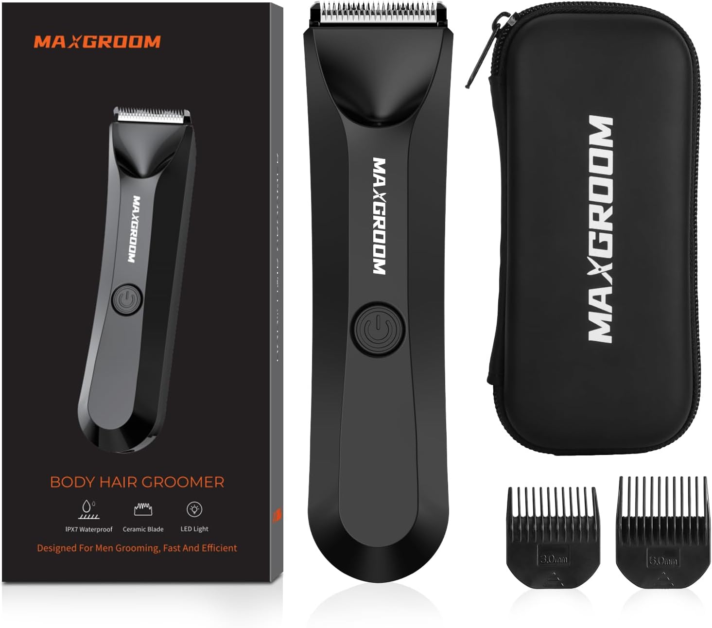 Electric Groin & Body Hair Trimmer for Men, Pubic Hair Trimmer for Men -Ball Trimmer Grooming Kit, Replaceable Ceramic Blade Heads Waterproof Wet/Dry Body Shaver Groomer