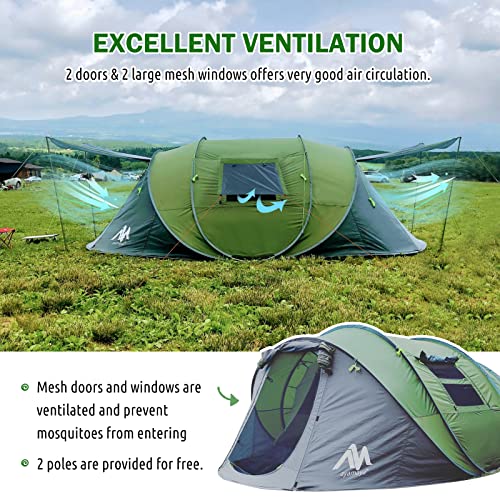 6 Person Easy Pop Up Tents for Camping - AYAMAYA Double Layer Waterproof Instant Tent with Vestibule & Porch, Large Size Family Tent Automatic Setup for 4-6 People Camping Hiking (Poles Included)