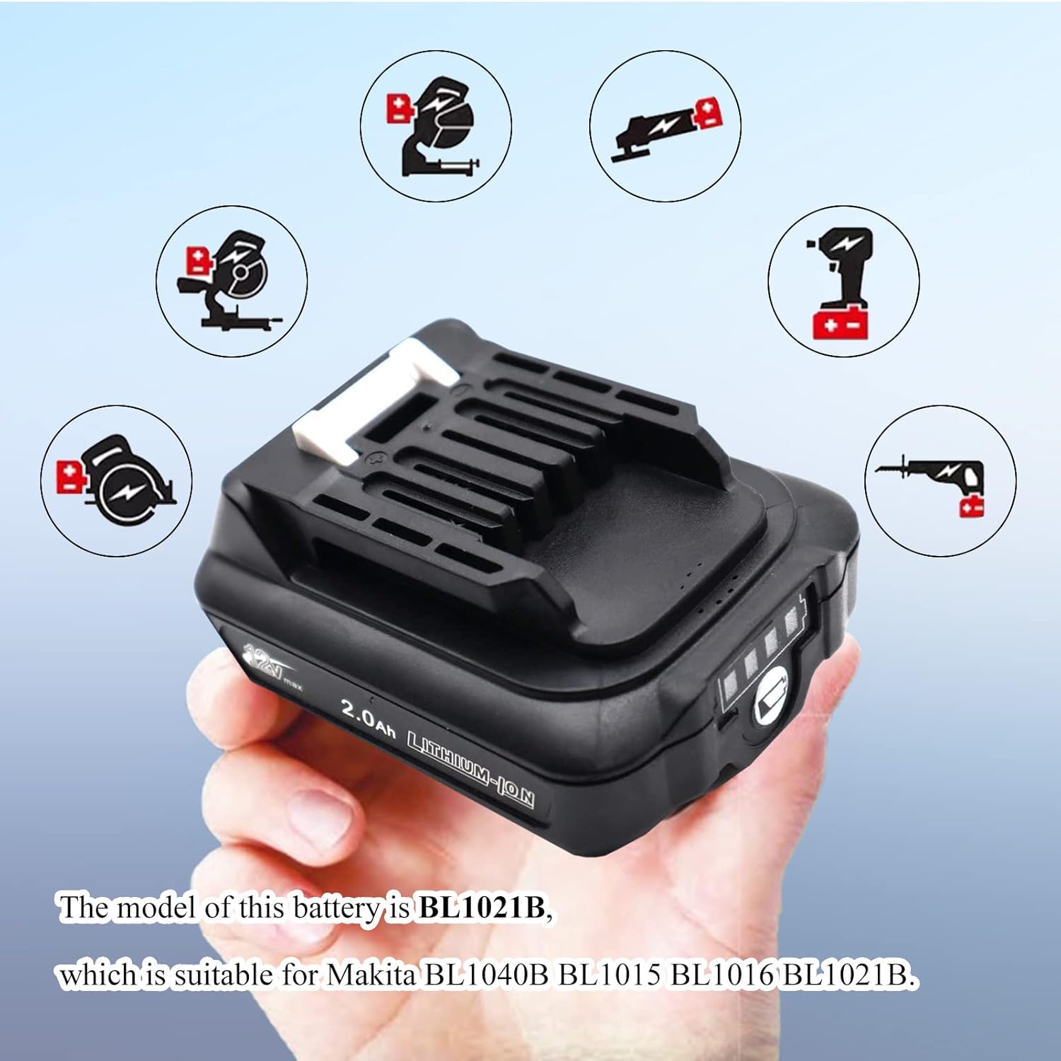 CYDZ® Replacement Battery BL1021B, BL1020B BL1040B BL1041B BL1015 197402-0 197390-1,12 V 2000 mAh, for Makita Light Hammers HR140D HR140DSMJ HR166D HR166DZ