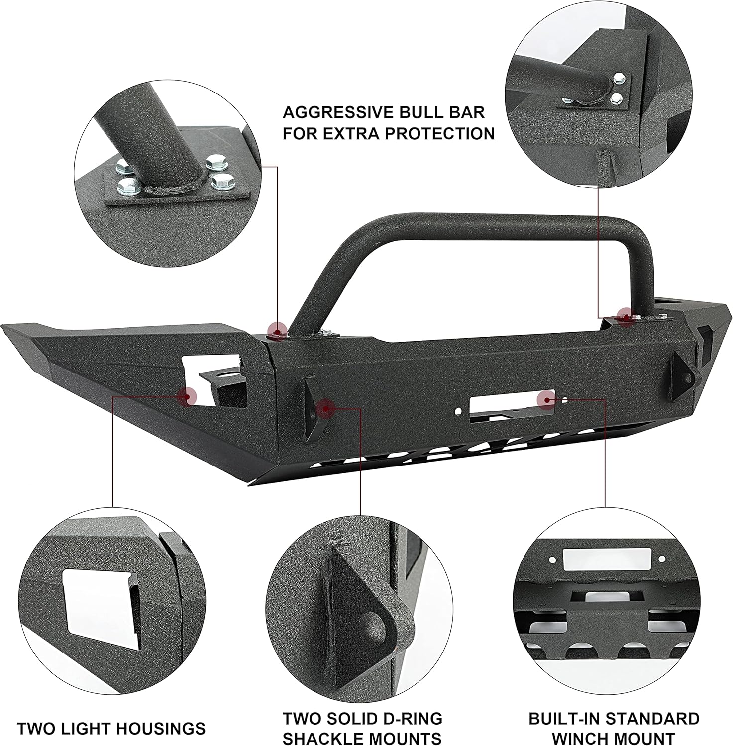 KUAFU Off-Road Steel Front Bumper Compatible with 1997-2004 Dodge Dakota 1998-2003 Dodge Durango w/Bull Bar (2 Packages Shipment)