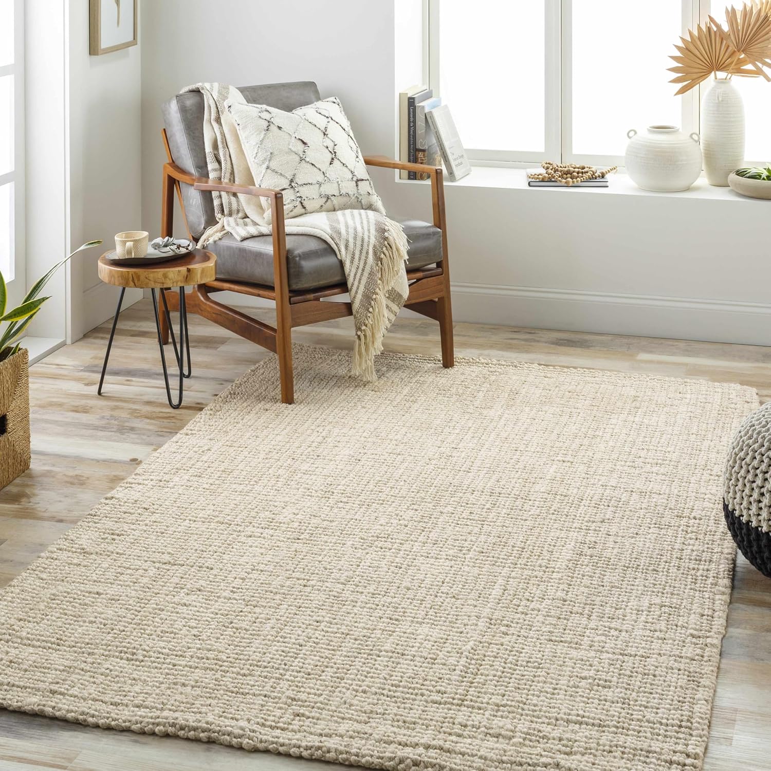 Hauteloom Ilana Jute Living Room, Bedroom Area Rug - Bone,Nutmeg,Sage - 8'6