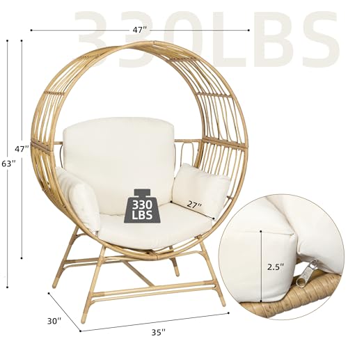 Rattan Wicker Egg Chair, Egg Basket Lounge Chair with 4 Cushions, Oversized Indoor and Outdoor Lounger Chair for Patio & Living Room, Steel Frame, 330lbs Capacity