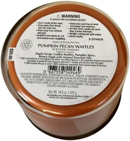 Bath & Body Pumpkin Pecan Waffles 3-Wick Candle 14.5 oz / 411 g - Made with Natural Essential Oils (Packaging Style May Vary)
