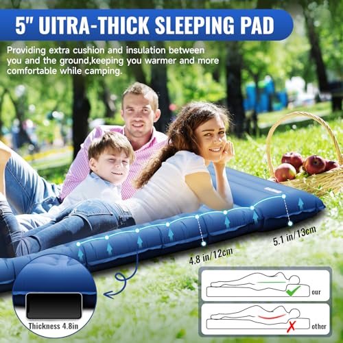Camping Sleeping Pad, Ultralight Camping Mat with Pillow Built-in Foot Pump Inflatable Sleeping Pads Compact for Camping Backpacking Hiking Traveling Tents