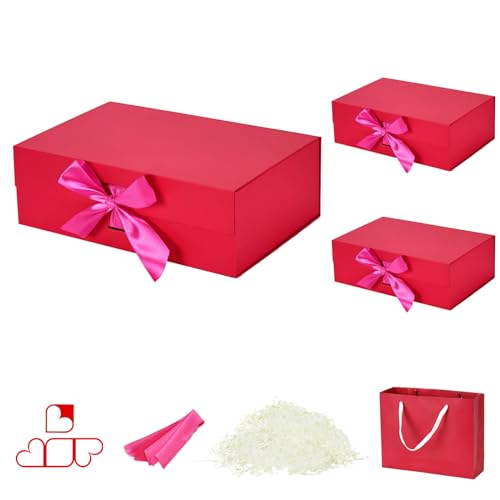 PRO.ME Magnetic Gift Box with Lids 10x7.1x3.5 Inches 6 Pack Fancy Blue Gift Box for Presents with Card, Ribbon, Shredded Paper Filler for Wrapping Gifts, Bridesmaid Proposal