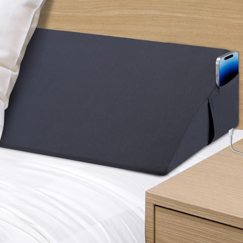 HABUTWAY Full Size Wedge Pillow Headboard, Bed Gap Filler, Memory Foam Bed Triangle Pillow Wedge with Pocket, Close The Gap(0-8