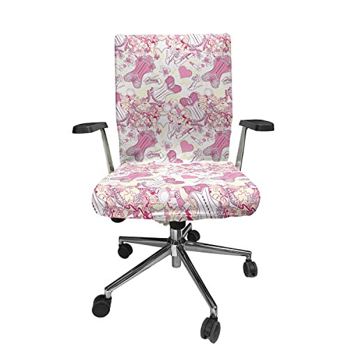 Ambesonne Fashion Office Chair Cover, Old-Fashioned Female Corset Accessories Vintage Girls Room Floral Design Print, Stretchable Decorative Universal Size High Back Printed Slipcover, Beige and Pink